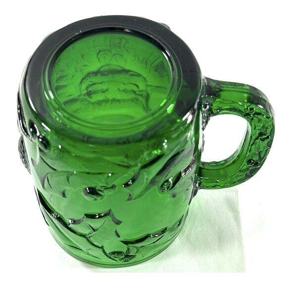 Vintage Emerald Green Santa Face Glass Mugs Set of 2 Christmas 4” - Picture 8 of 9